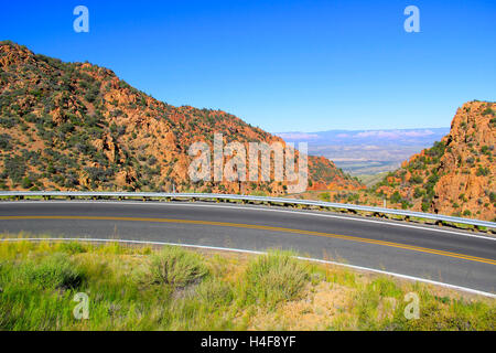 Beautiful, but dangerous road way curve through mountains near Sedona, Arizona USA Stock Photo