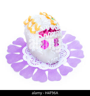 Sugar skull altar for "Dia de los Muertos" celebration, isolated on white background Stock Photo