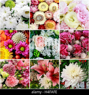 Collage with bouquets of flowers. Floral backgrounds. Stock Photo