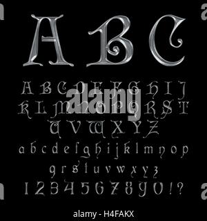 Elegant Silver Platinum Font, Alphabet, ABC and numbers Stock Vector