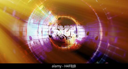 music notes in space with stars. abstract color background. Music concept. Stock Photo