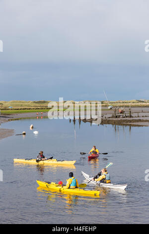 River Artro becomes a tidal estuary between the coastal village Llandanwg and Mochras or Shell Island, Gwynedd, Wales Stock Photo