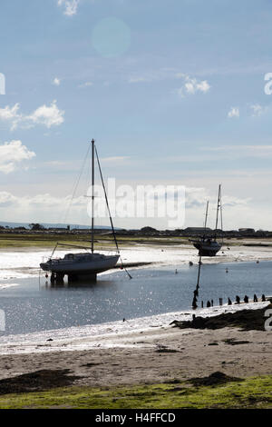 River Artro becomes a tidal estuary between the coastal village Llandanwg and Mochras or Shell Island, Gwynedd, Wales Stock Photo