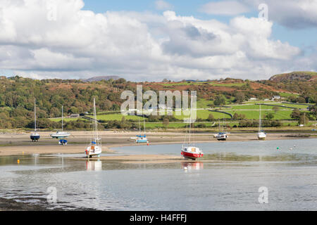 River Artro becomes a tidal estuary between the coastal village Llandanwg and Mochras or Shell Island, Gwynedd, Wales Stock Photo