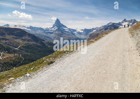 Trail in front of the Matterhorn, Zermatt, Switzerland. Stock Photo