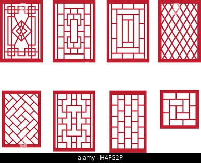 Set of Chinese pattern window with frame, vector Stock Vector