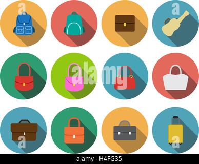 Set of bag icons in flat style, vector design Stock Vector