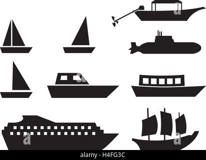 Ship and boat icons in simple style, vector design Stock Vector