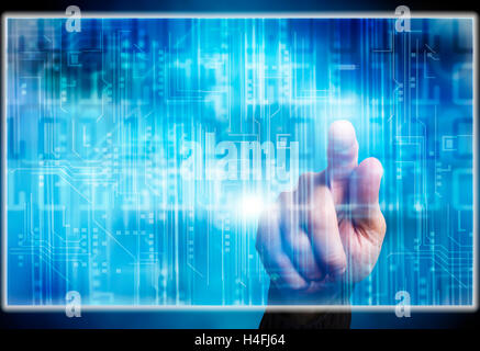hand touching a screen - big data  and search concept Stock Photo