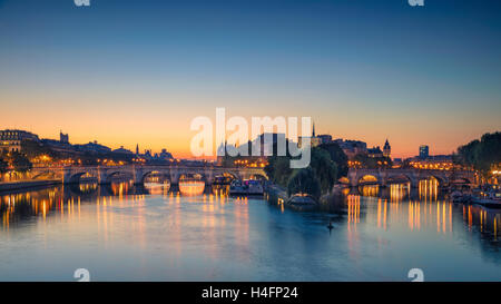 Paris Panorama. Panoramic image of Paris riverside during sunrise. Stock Photo
