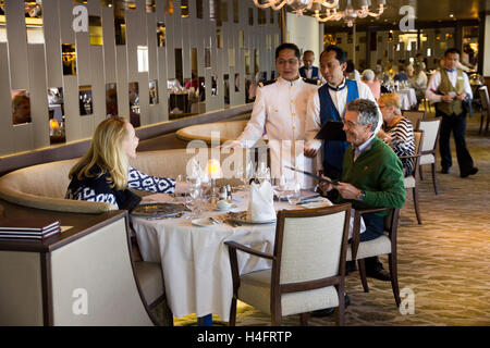 AmorphA is the main dining venue on Wind Surf, the flagship sailing vessel of Windstar Cruises' oceangoing fleet. Stock Photo