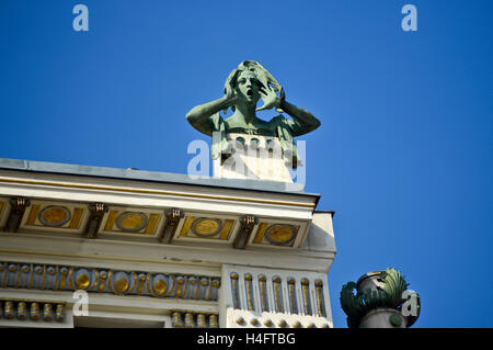 Otto Wagner House. Detail of female bronze sculpture on the rood. Vienna, Austria. Stock Photo