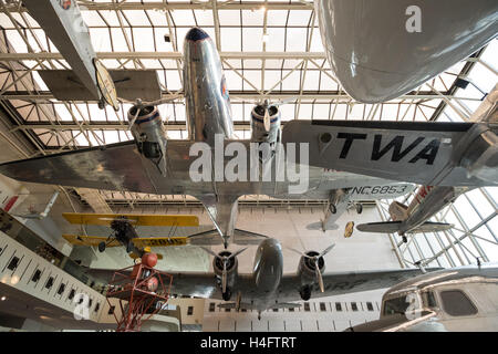 Upward view of various planes at the Smithsonian's National Air and Space Museum in Washington, DC Stock Photo