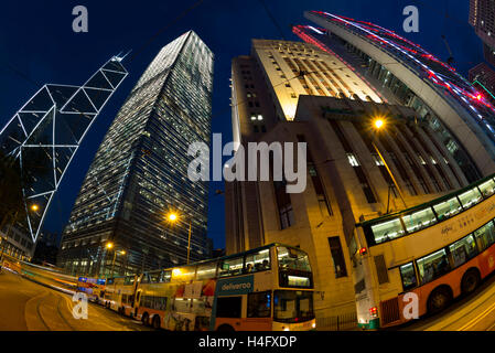 Evening traffic in central financial district, Hong Kong, China. Stock Photo
