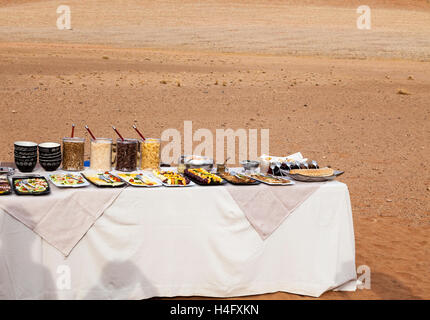 Breakfast spread after hot air ballooning in Namib-Naukluft National Park, Namibia Stock Photo