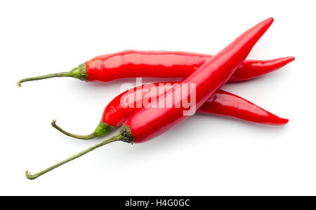 Red chili pepper isolated on white background, top view Stock Photo