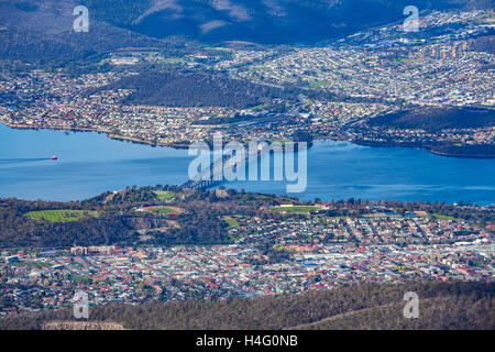 Aerial view of Tasman Bridge and Hobart, Tasmania, Australia Stock Photo