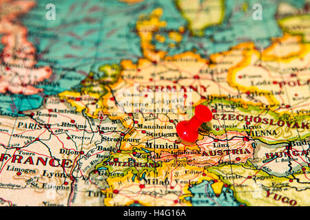 Munich Germany Pinned On Vintage Map Of Europe H4g16a 