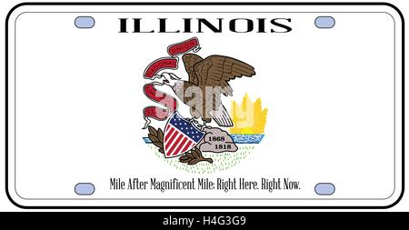 Illinois state license plate in the colors of the state flag with the flag icons over a white background Stock Vector