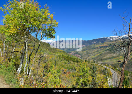 landscape view of snow covered Mt Sopris in Colorado Stock Photo