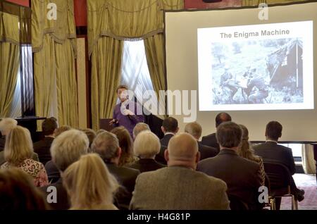 London, UK. 15th Oct, 2016. 'Relay Enigma' Conference in The Polish Embassy in London held a conference devoted to the achievements of Polish cryptologists and their allied allies in the process of breaking the code of the German Enigma cipher machine. Speakers underline how successful pre-war Poles were used during World War II by the French and British. The conference will be the culmination of the annual educational project Pilsudski Institute andthe Polish Embassy in London 'Relay Enigma'. Conference was opened by Polish Ambassador in London, Arkady Rzegocki. © Marcin Libera/Alamy Live New Stock Photo