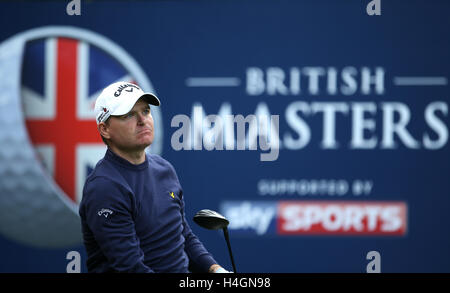 England's James Morrison tees off on the 5th hole during day four of The British Masters at The Grove, Chandler's Cross. PRESS ASSOCIATION Photo. Picture date: Sunday October 16, 2016. See PA story GOLF British. Photo credit should read: Steven Paston/PA Wire. RESTRICTIONS: Use subject to restrictions. Editorial use only. No commercial use. Call +44 (0)1158 447447 for further information. Stock Photo