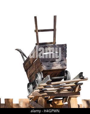wooden trolley with a pick on white background Stock Photo