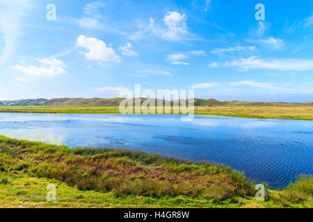 Lake and green meadow on northern coast of Sylt island near List port, Germany Stock Photo