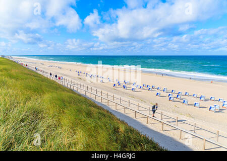 SYLT ISLAND, GERMANY - SEP 11, 2016: View of beach and coastal promenade in Westerland village on Sylt island, Germany. Stock Photo