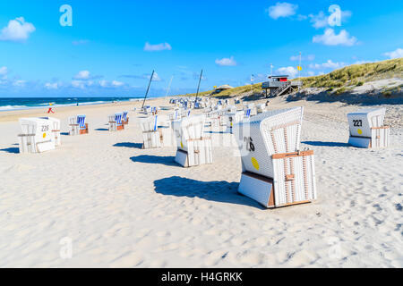 SYLT ISLAND, GERMANY - SEP 11, 2016: Chairs on beautiful beach in Kampen village, Sylt island, Germany. Stock Photo