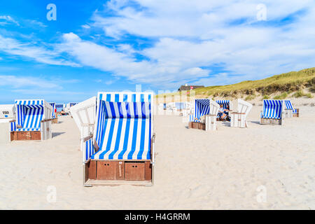 SYLT ISLAND, GERMANY - SEP 11, 2016: chairs on beach of Kampen on Sylt island, Germany. Stock Photo