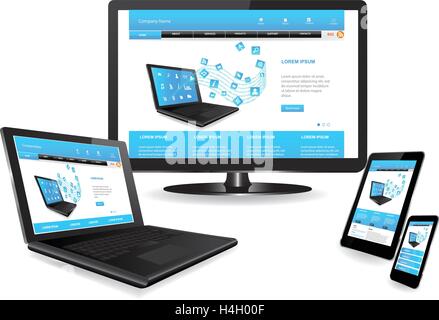 Responsive website template on multiple devices Stock Vector