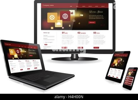 Responsive website template on multiple devices Laptop Smartphone Tablet PC Stock Vector