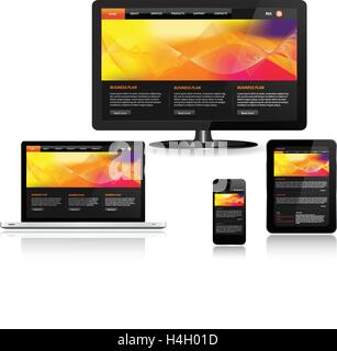 Responsive website template on multiple devices Stock Vector