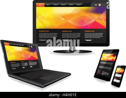 Responsive website template on multiple devices Stock Vector