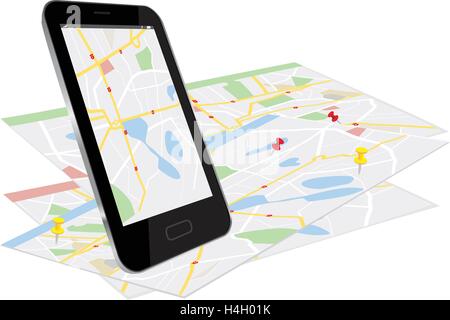Smart phone with navigation system - mobile gps 3d concept Stock Vector