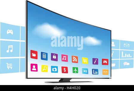 Application coming out  from Smart TV on white background Stock Vector