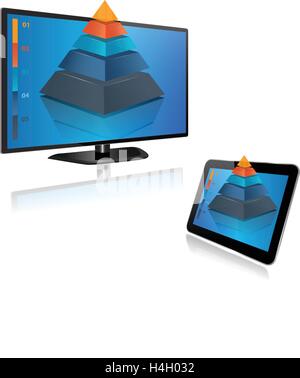 Smart Tv and Tablet screen with 3d graph Stock Vector