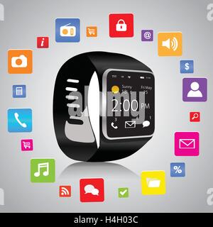 Smart watch with colorful Application Icons sharing Stock Vector