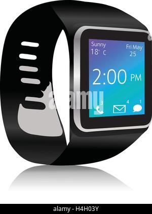 Smart watch with apps icons  Smartwatch  with incoming message on display Stock Vector