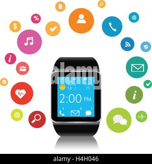 Smart watch with colorful Application Icons sharing Stock Vector