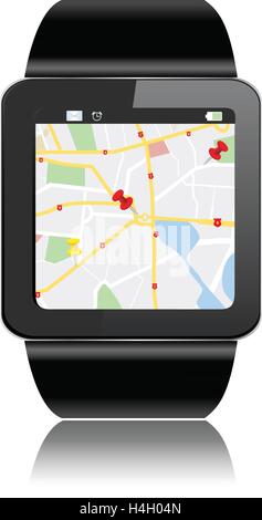 Smartwatch with GPS Map Directions and apps icons Stock Vector
