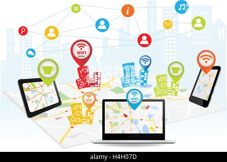 Wireless information transfer across modern gadgets Stock Vector