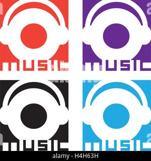 Music Logo Design with Headset. AI 8 supported. Stock Vector