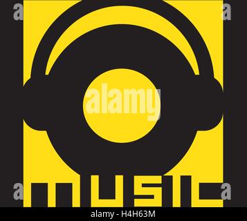 Music Logo Design with Headset. AI 8 supported. Stock Vector