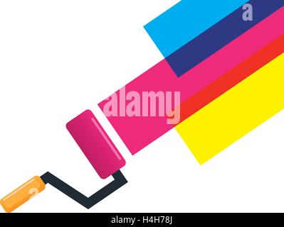 Roller Brush and Cmyk Color. Stock Vector