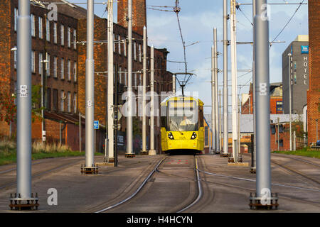 Manchester City Trams, tramway, trolleybus, trolleybuses, UK Stock Photo