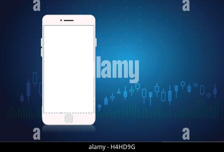 Smart phone blank screen on stock market concept background. Stock Vector