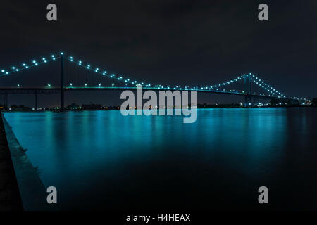 Ambassador Bridge connecting Windsor, Ontario to Detroit Michigan at night. Stock Photo