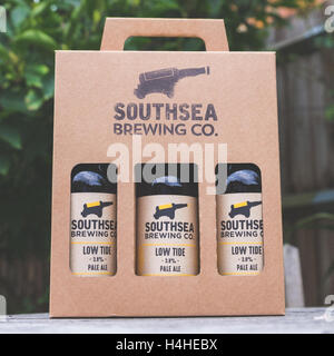 Low Tide Pale Ale, brewed by Southsea Brewing Co. which is an artisan brewery located in an old ammunition storage room within the walls of a coastal defence fort built by King Henry VIII in 1544. Stock Photo